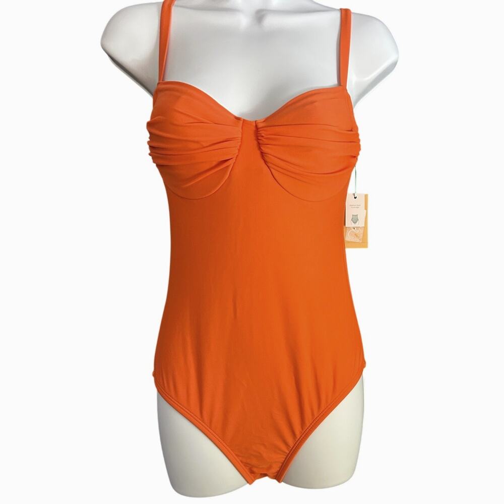 Women's Orange One-Piece Swimsuit - Classic Scoop NWT - Picture 2 of 4